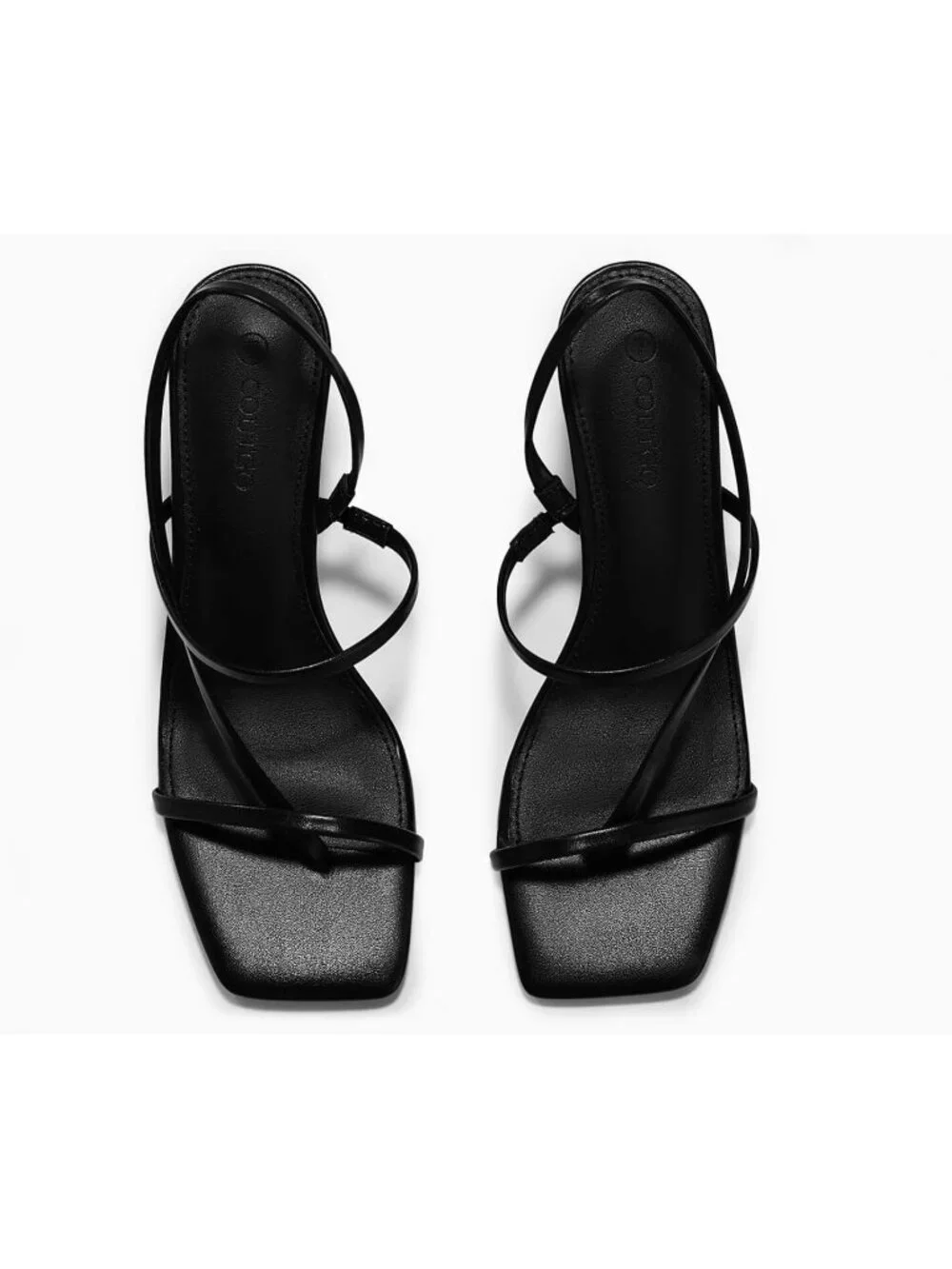 Women's Black Strappy Kitten Heels Sandals Square Open Toe Flip Flops Shoes